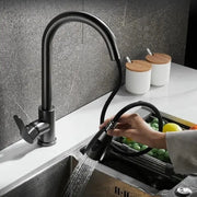 Simples Market black pull-out kitchen faucet with flexible spray hose and lever handle
