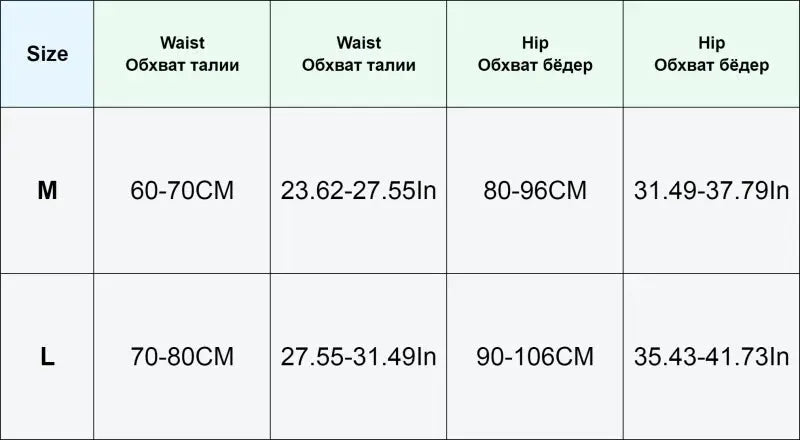 Simples Market women's ribbed low-rise thong underwear size chart showing waist and hip measurements (M–L)