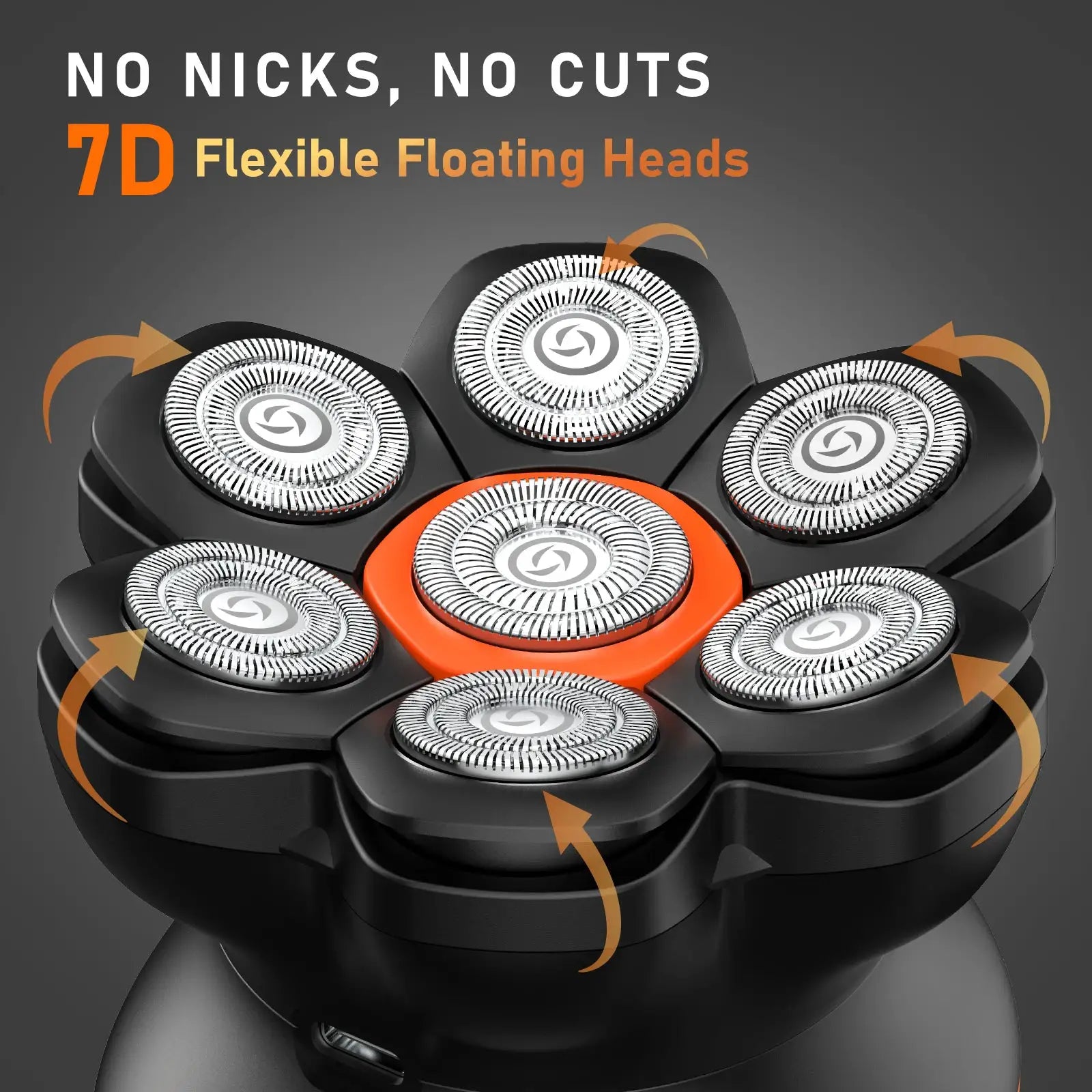 MAXGROOM 7D rotary shaver with 7 floating heads; black and orange, waterproof USB rechargeable, Simples Market