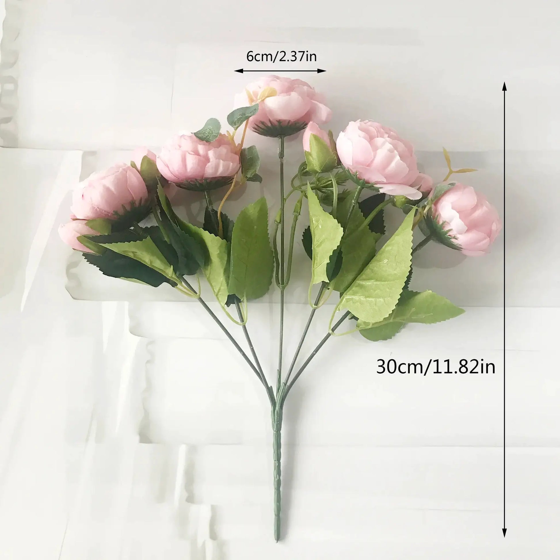 Silk peony bouquet, rose pink artificial flowers, 30cm with 5 large heads and 4 buds