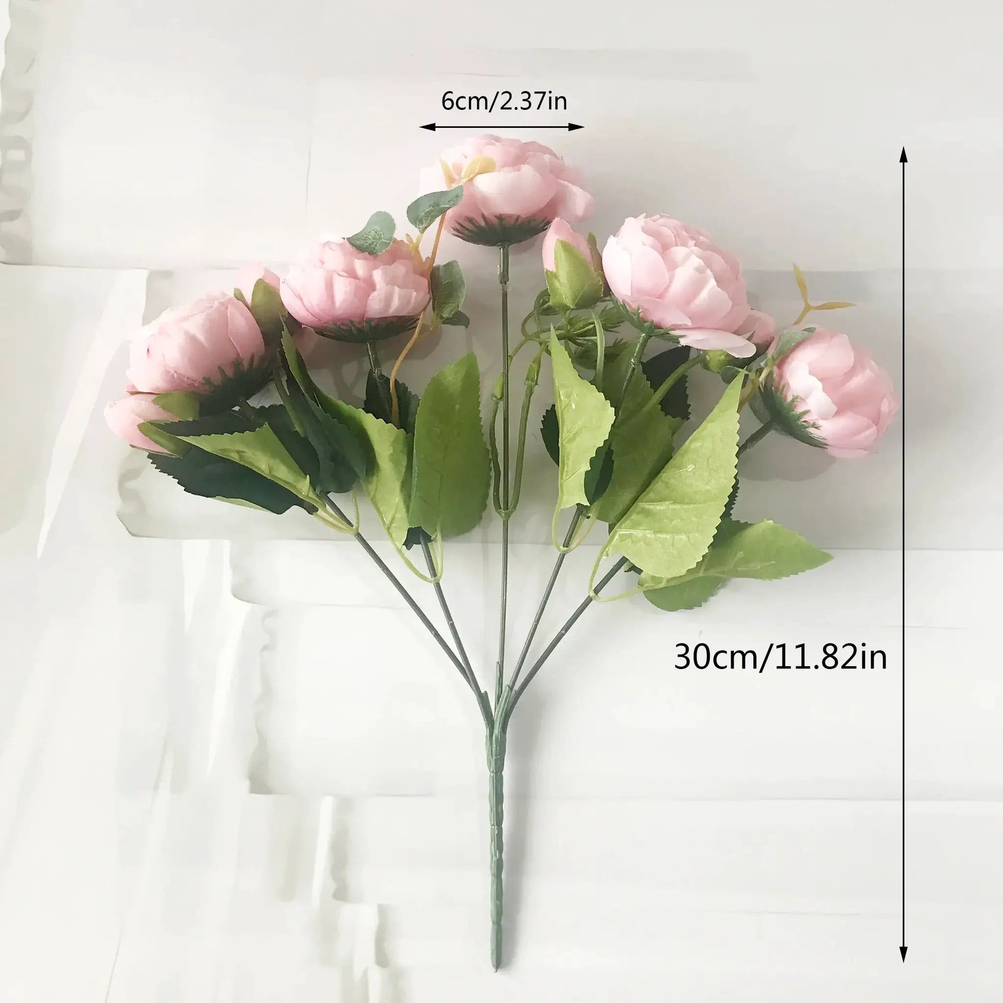 Silk peony bouquet, rose pink artificial flowers, 30cm with 5 large heads and 4 buds