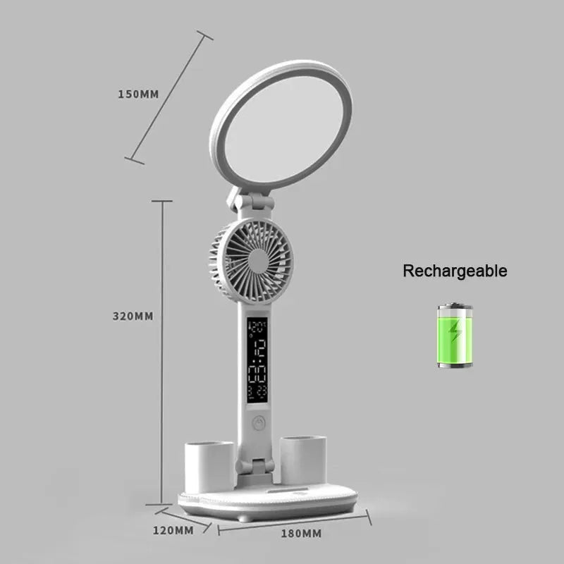 LED clock table lamp by Simples Market with 2 rotatable heads, USB rechargeable, dimmable gray desk light.