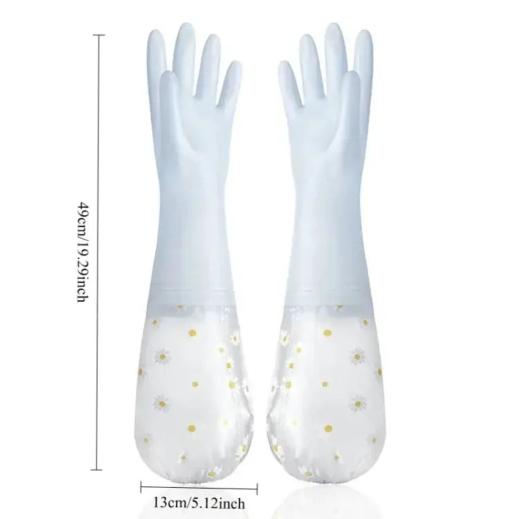 Simples Market floral-pattern latex waterproof cleaning gloves, white with daisy cuff pattern (pair)