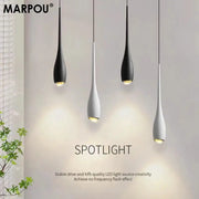 MARPOU LED pendant lights, set of 4 minimalist teardrop pendants in black and white with adjustable height