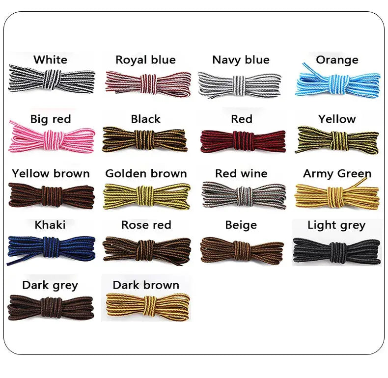 Round cotton shoelaces, striped double-color, 18 color options, lengths 70–150 cm per pair