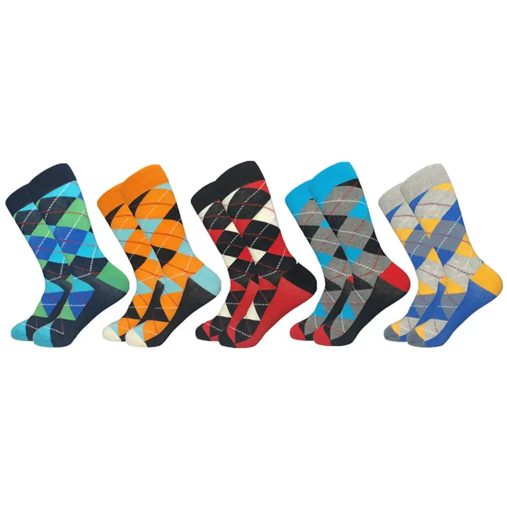 5 Pack Novelty Men's Cotton Crew Socks With Colorful Pattern Funny Happy Fashion Dress Socks