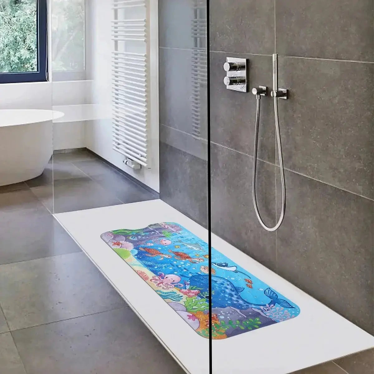 1pc bathtub mat 40x100cm, cartoon underwater design, non-slip with suction cups