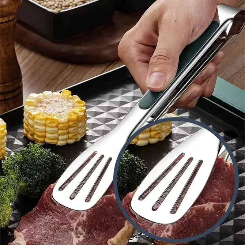 One Piece Non Slip Stainless Steel Food Tongs For Meat Salad Bread Barbecue Grill Buffet Serving And Cooking Tools