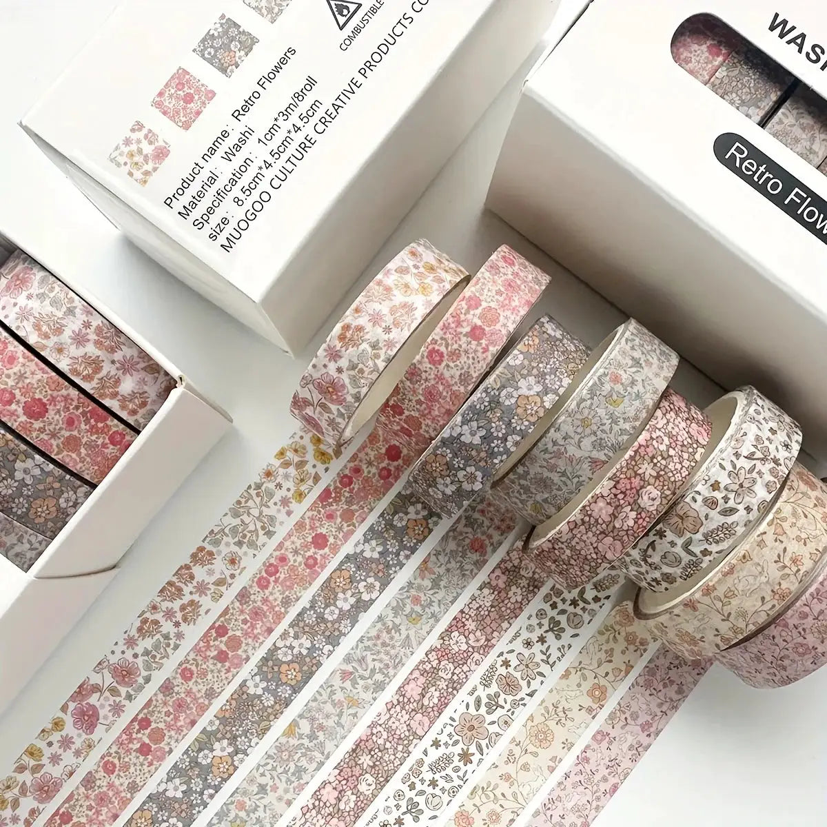 Floral washi tape set, 20 rolls of pastel flower and plant patterns by Simples Market
