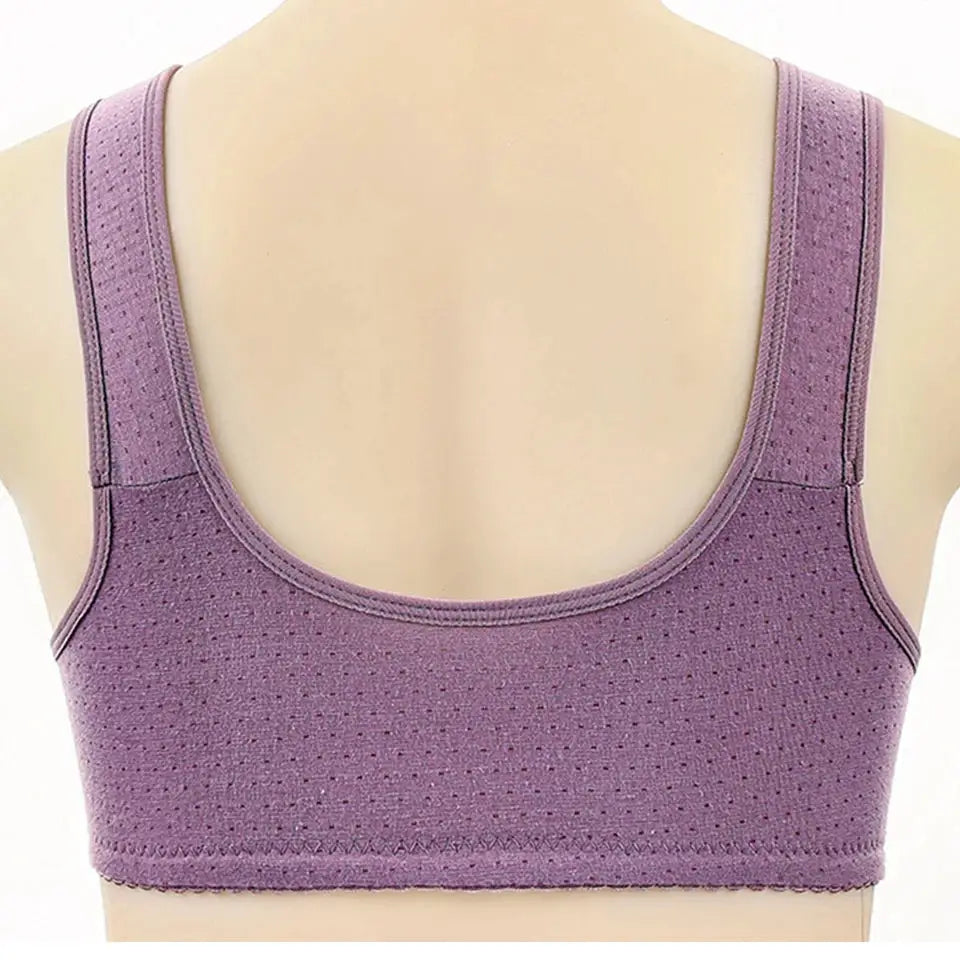 FallSweet front-closure wireless bra by Simples Market, purple seamless lace bralette