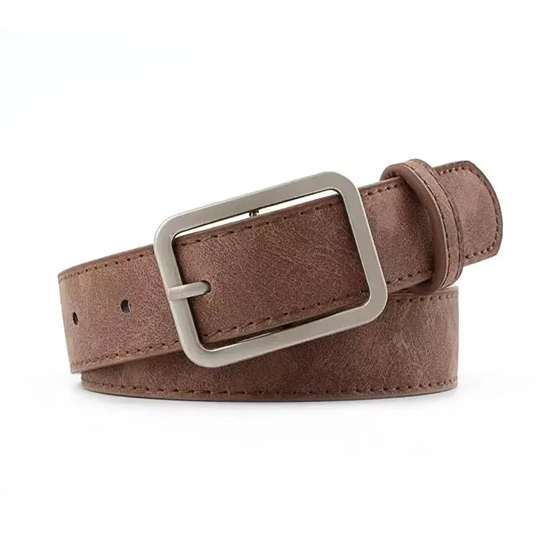 Summer Trend Retro Frosted Belt With Silver Square Buckle For Women Versatile Fashion Accessory