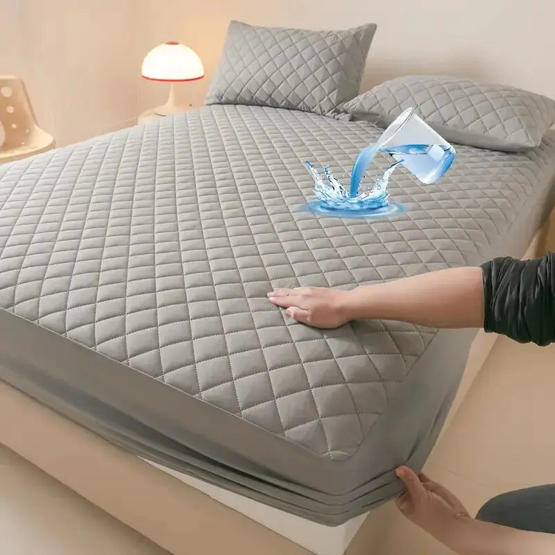 Quilted Waterproof Fitted Sheet by Simples Market for single or double beds, grey
