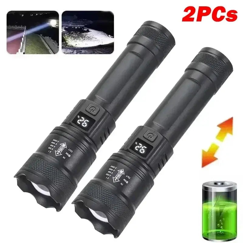 VoltPro UltraBeam 300000LM Tactical LED Flashlight With Digital Display And USB C Charging For Camping And Hunting