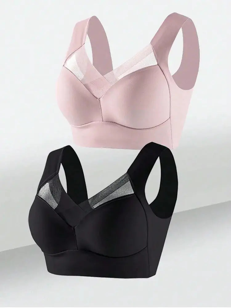 AuroraFit 2 Pack Women Lace Sport Bras Set Wireless Seamless Backless Bralette Plus Size L To 3XL