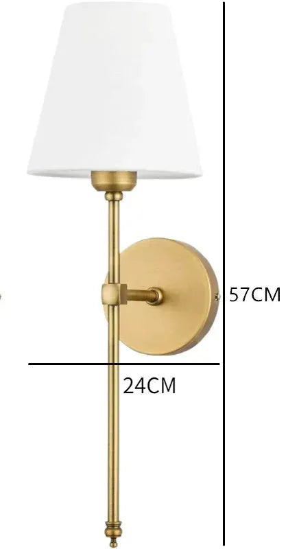 Simples Market brass wall lamp with white fabric shade, modern sconce for bathroom or bedroom, hard-wired.