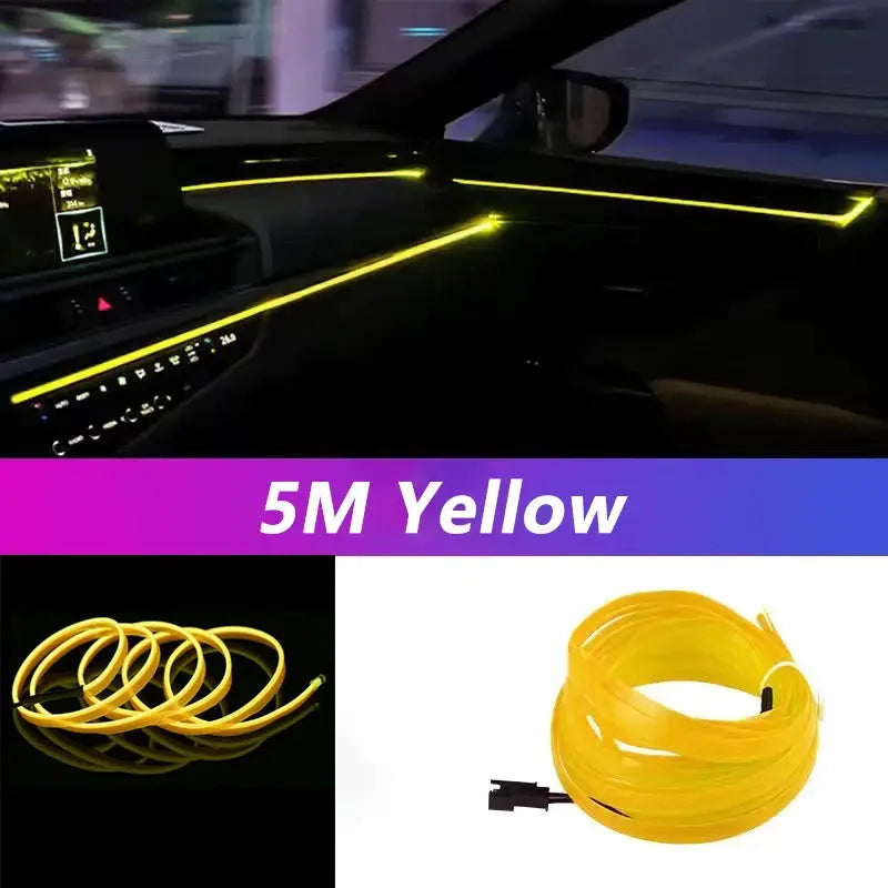 5M Car Interior Neon EL Wire LED Strip Light USB Powered Ambient Decorative Lamp For Auto DIY Party Atmosphere
