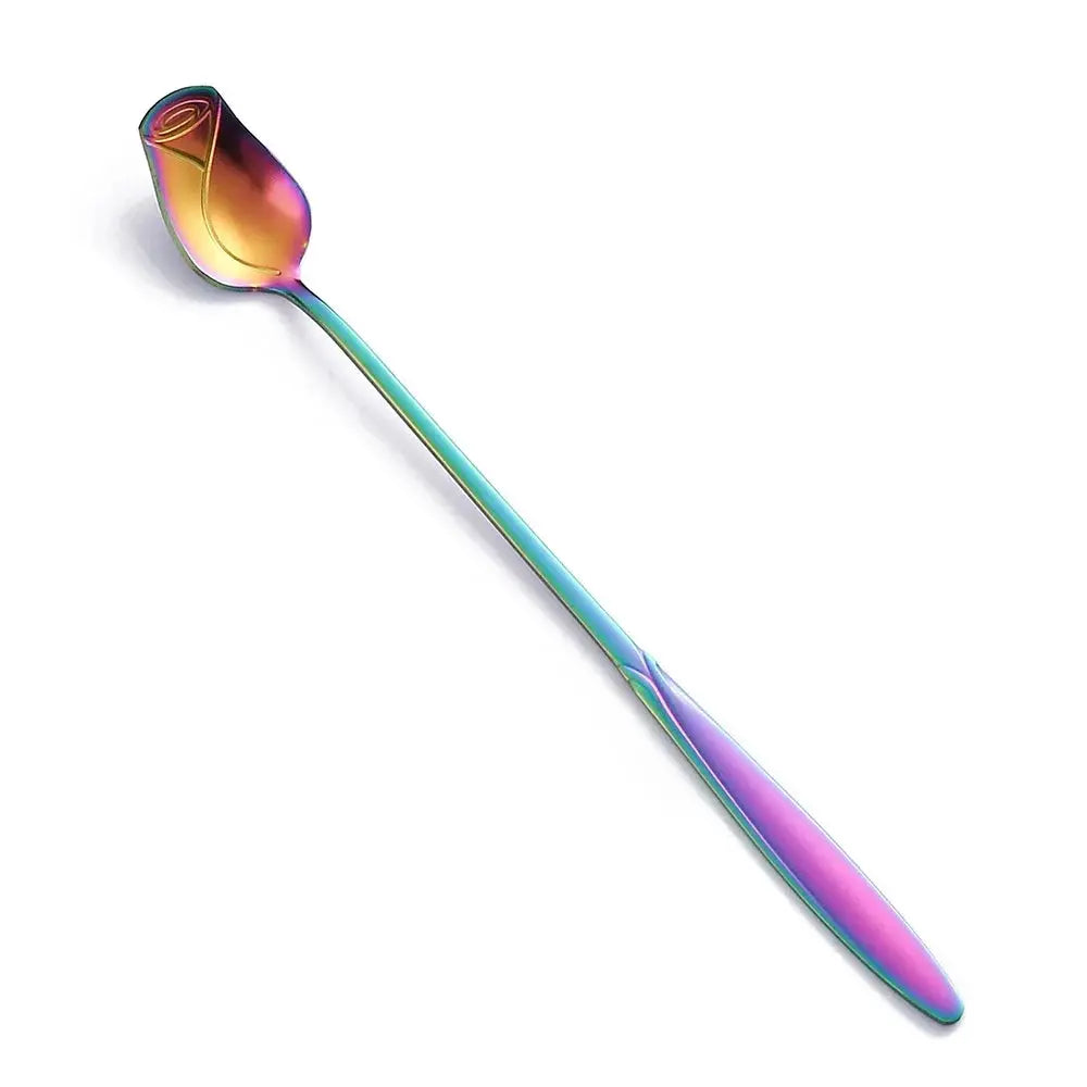 Long Handle Stainless Steel Teaspoon With Rose Shaped Handle For Dessert Coffee Tea Honey Salad New Year Gift