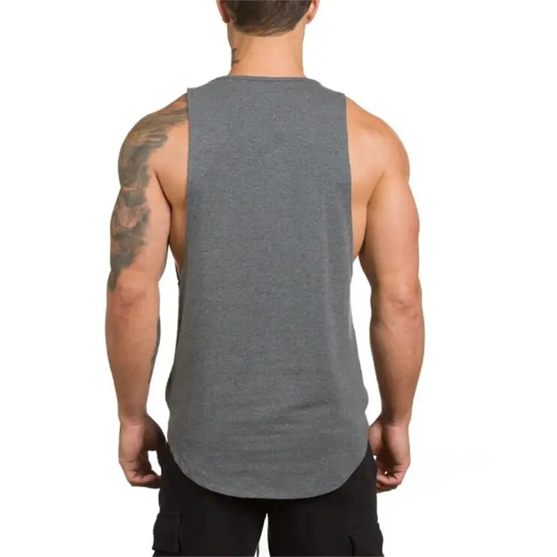 Cotton breathable sleeveless gym tank top in gray by Simples Market.