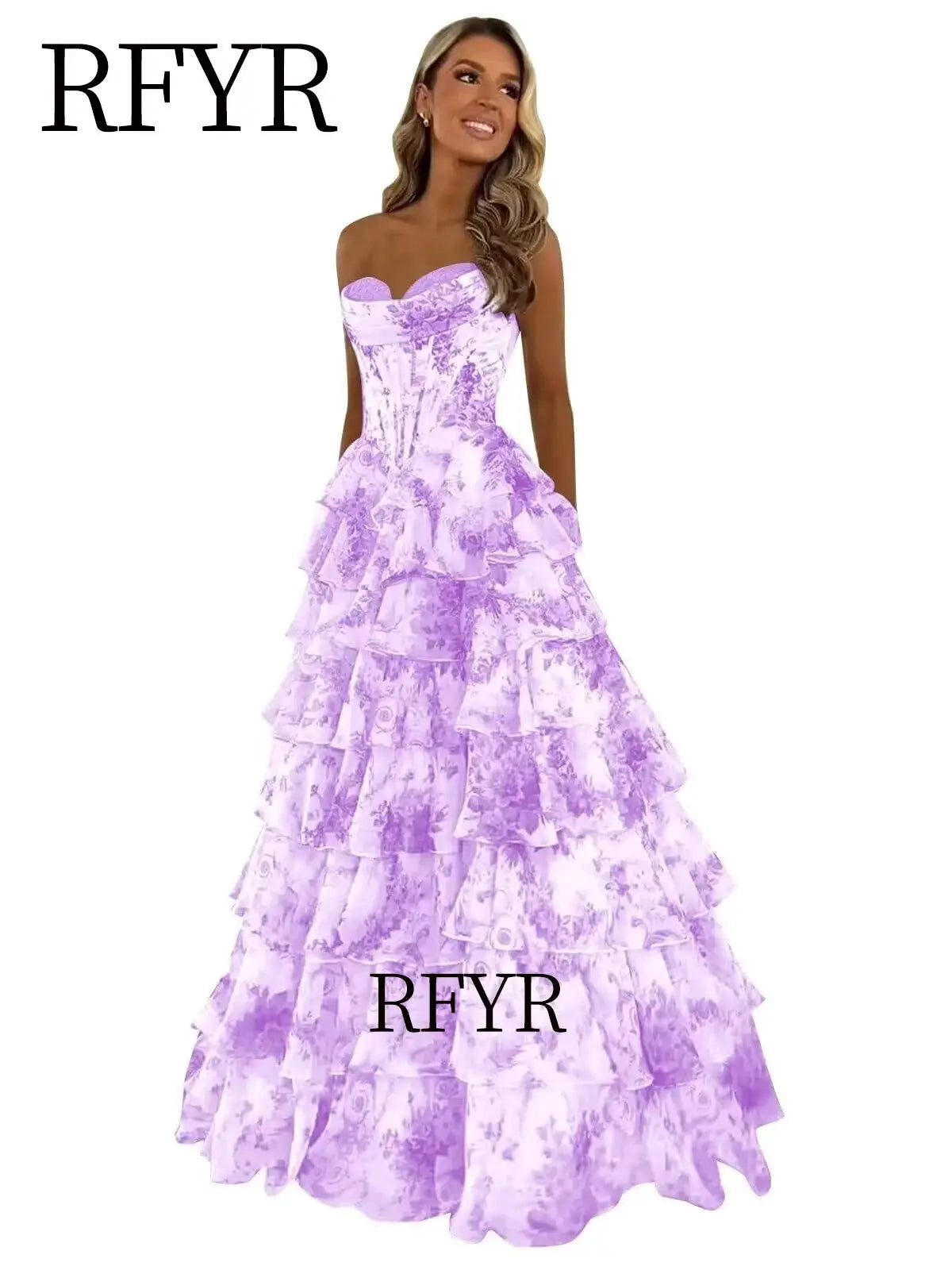 A Line Floral Prom Dress Floor Length Pleated Elegant Party Dress 2025