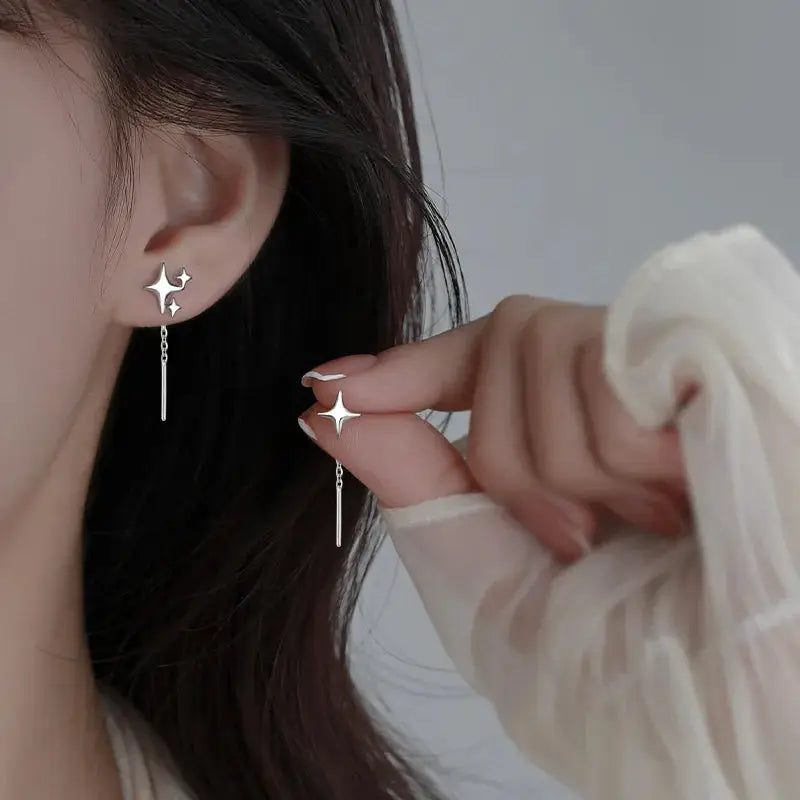 New Korean Style Star Drop Earrings With Tassel Chain Ear Wires For Women Jewelry