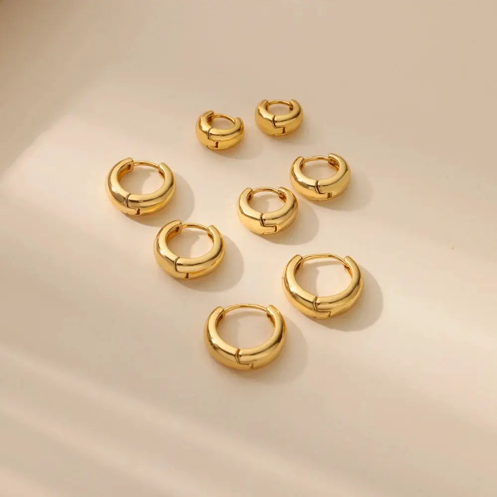 Gold-tone stainless steel chunky hoop earrings set of 9 for women, Simples Market.