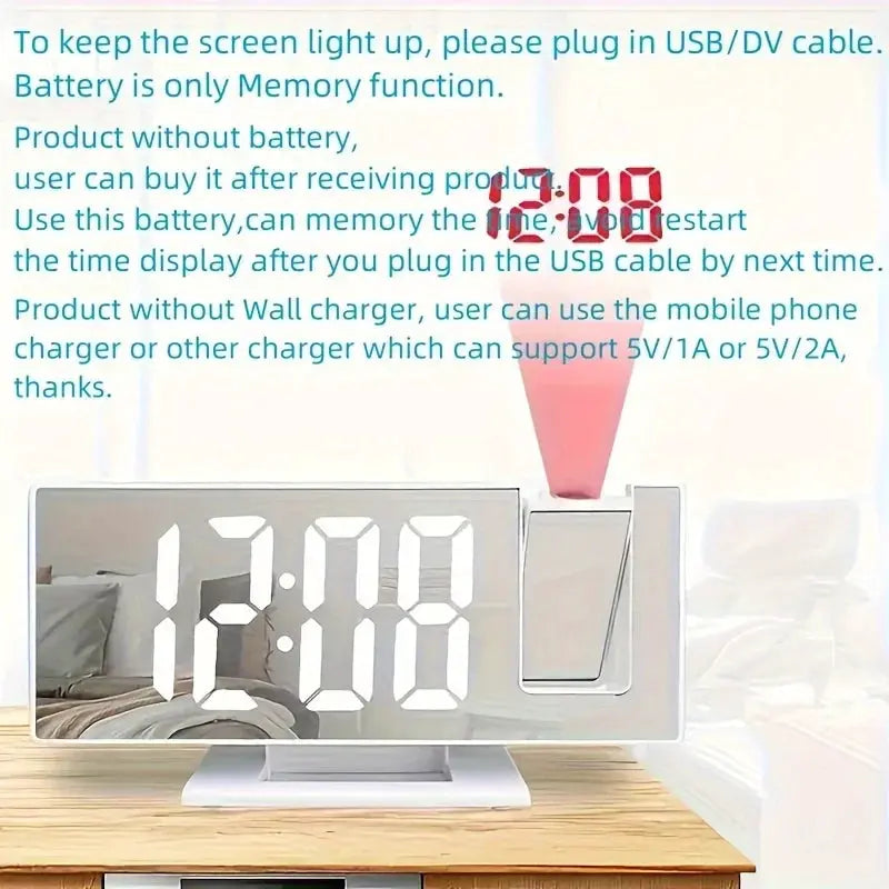 Projection alarm clock with a large digital display and ceiling projection, Simples Market white bedside clock
