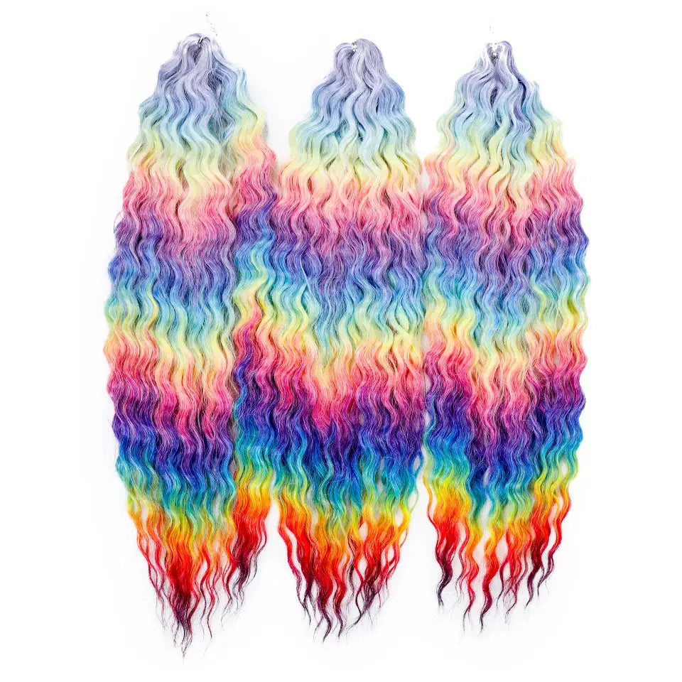 Ariel Synthetic Twist Crochet Hair by Simples Market, 22in water-wave ombre rainbow, 3 bundles