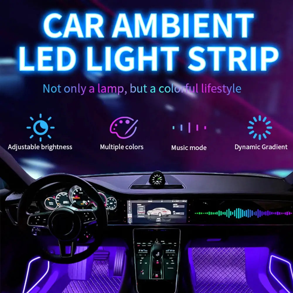 Automotive ambient LED light strip for car interior by Simples Market, USB powered, color-changing with music mode