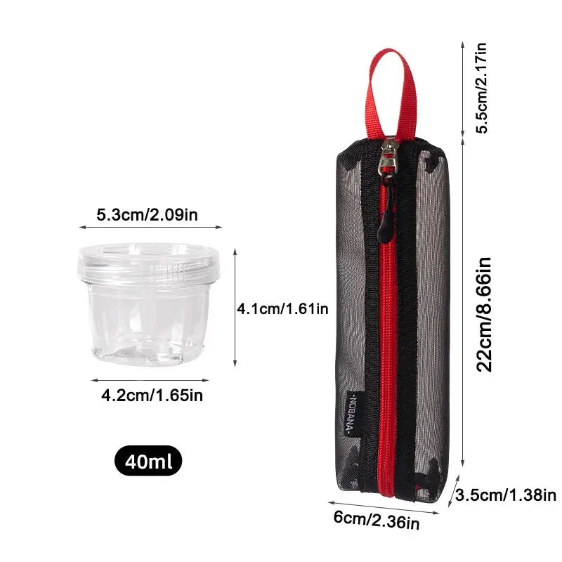 Simples Market 1 Set Portable Camping Spice Kit with clear 40ml jars in a black mesh zippered pouch