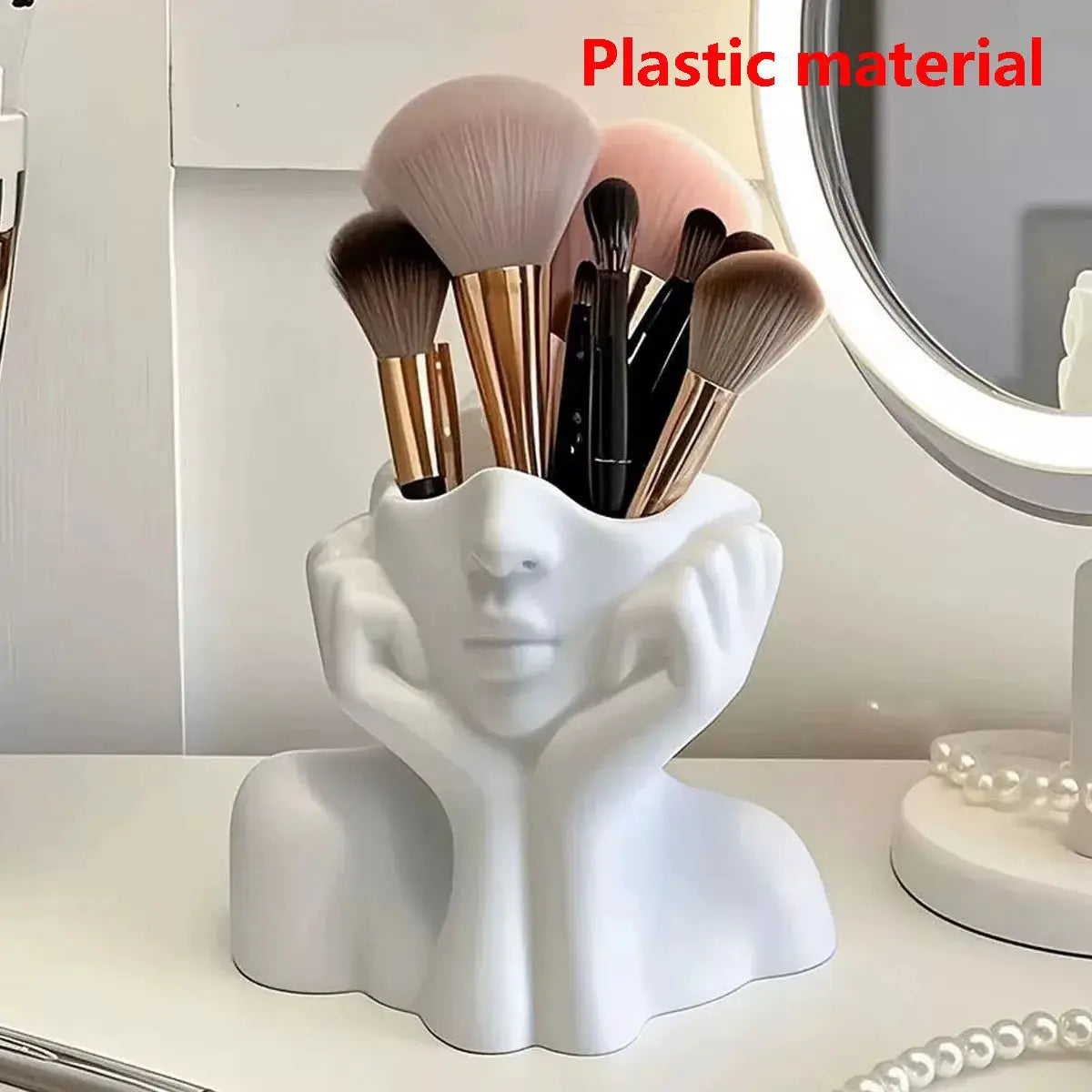 AuraCraft Makeup Brush Holder Modern Human Face Art Vase And Vanity Organizer For Brushes