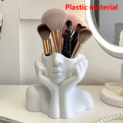 AuraCraft Makeup Brush Holder Modern Human Face Art Vase And Vanity Organizer For Brushes