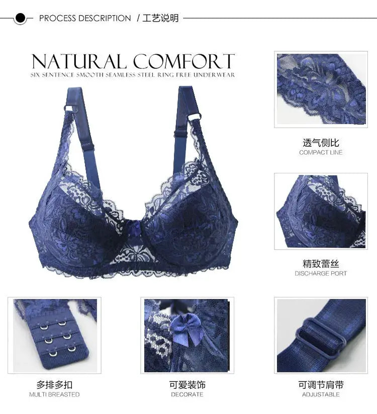 Blue lace push-up bra by Simples Market with adjustable straps