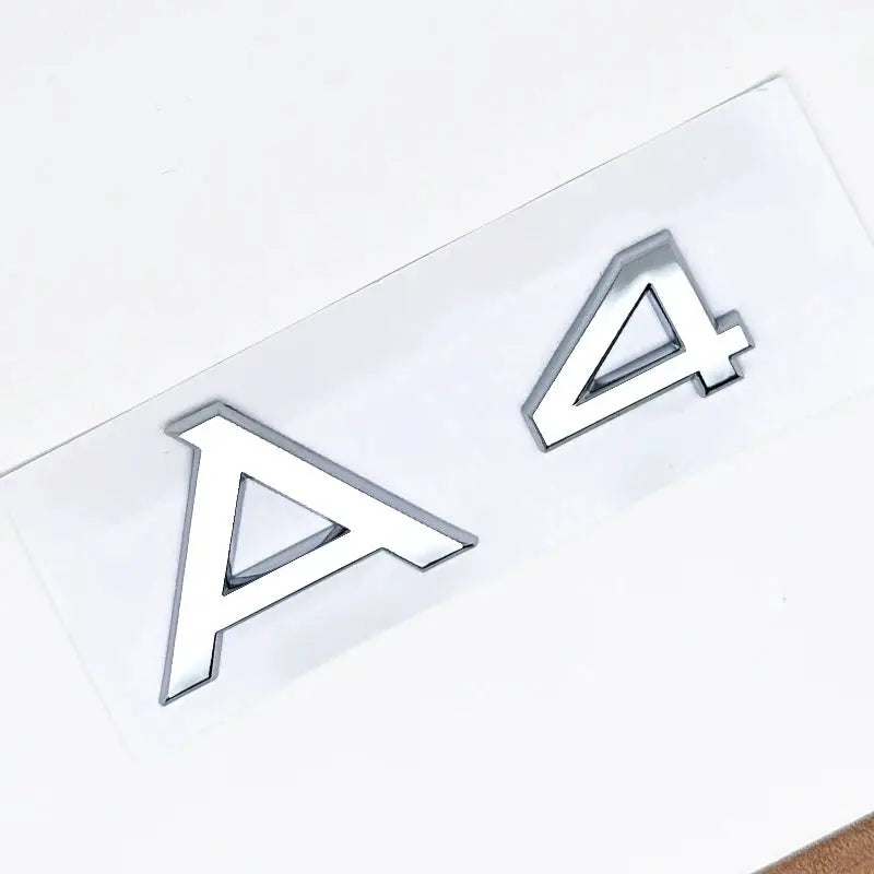 Car trunk sticker set with two chrome 3D ABS letters A and 4, Simples Market