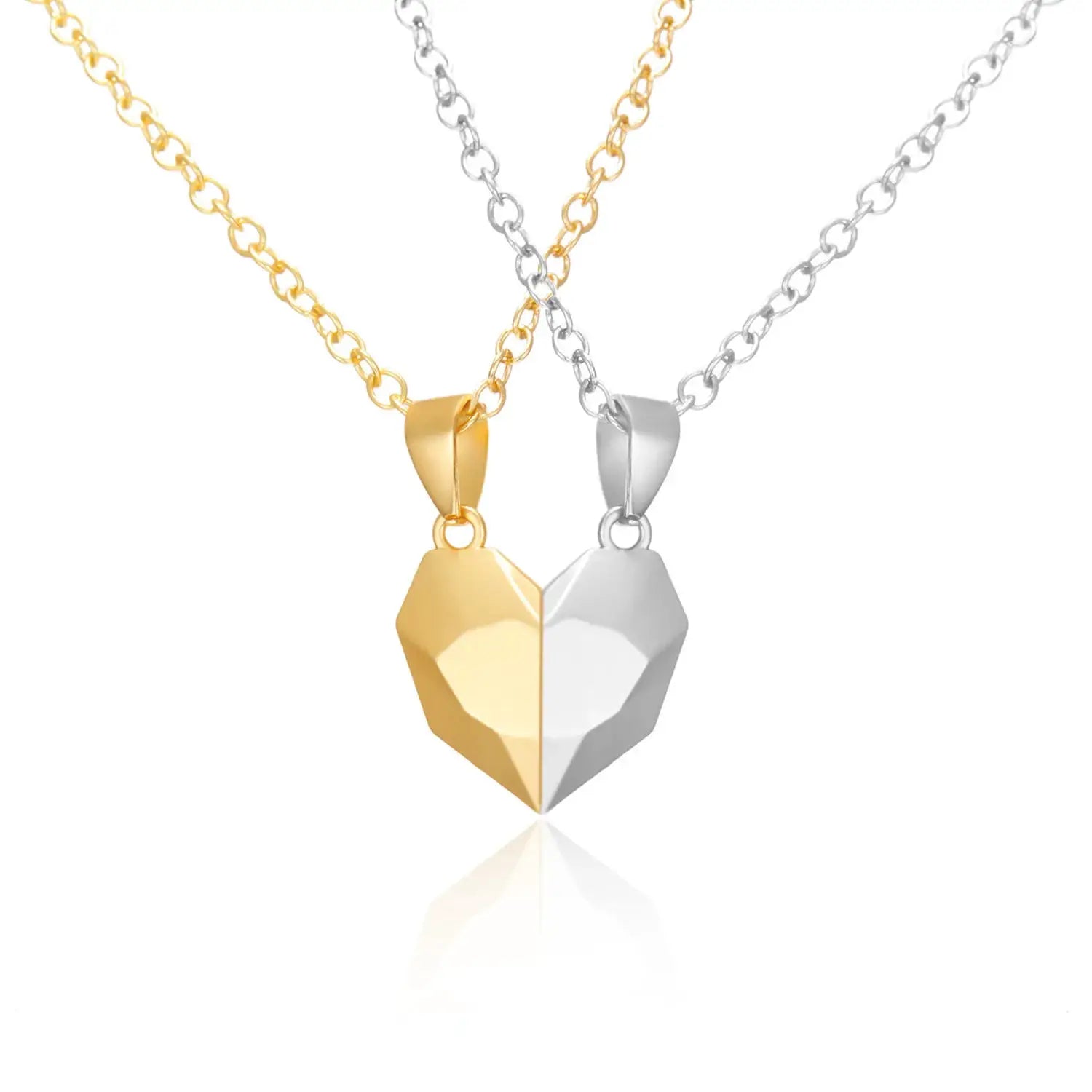 Couple Magnetic Heart Pendant Necklace Electrocardiogram Design Interlocking Hearts Valentines Gift