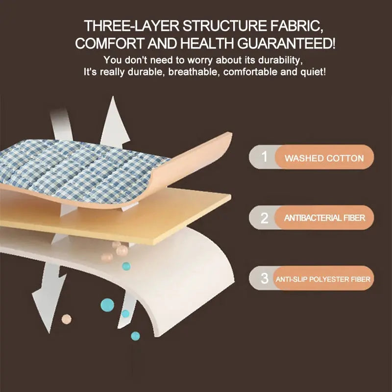 Quilted plaid mattress cover by Simples Market; antibacterial, breathable, blue.