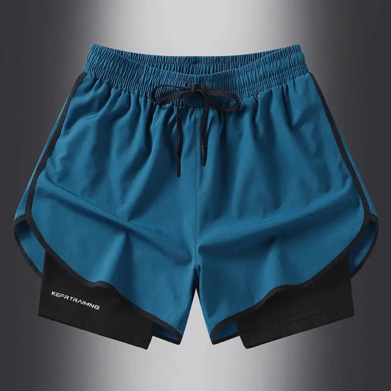 Shorts by Simples Market: blue quick-dry running shorts with black trim and drawstring