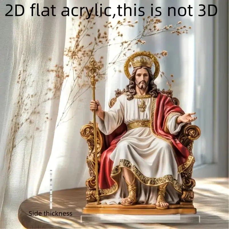 Jesus scene statue by Simples Market, gold-trimmed seated figure with staff, white robe and red cape for desktop decor