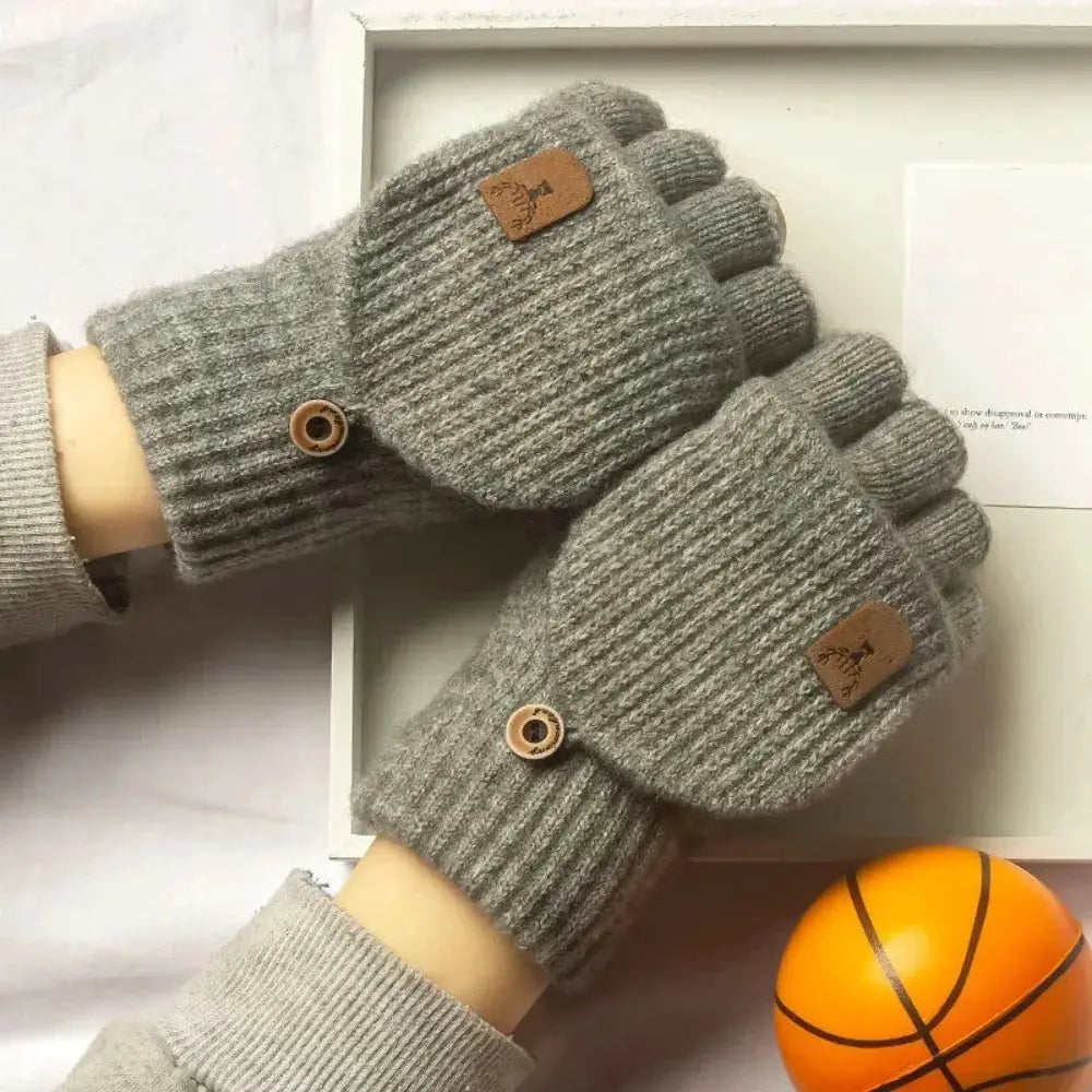 Knitted Fingerless Gloves Warm Winter Thickened Design Touch Screen Compatible For Men And Women