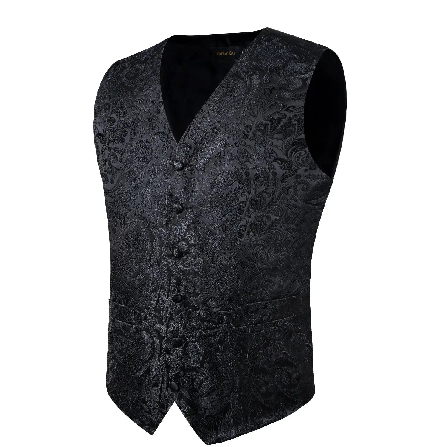 Men's black paisley jacquard waistcoat with buttons, Simples Market
