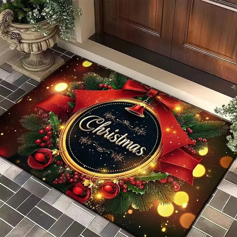 Christmas Tree Santa Claus Elk Entrance Doormat Anti Slip Floor Mat for Entry Door
