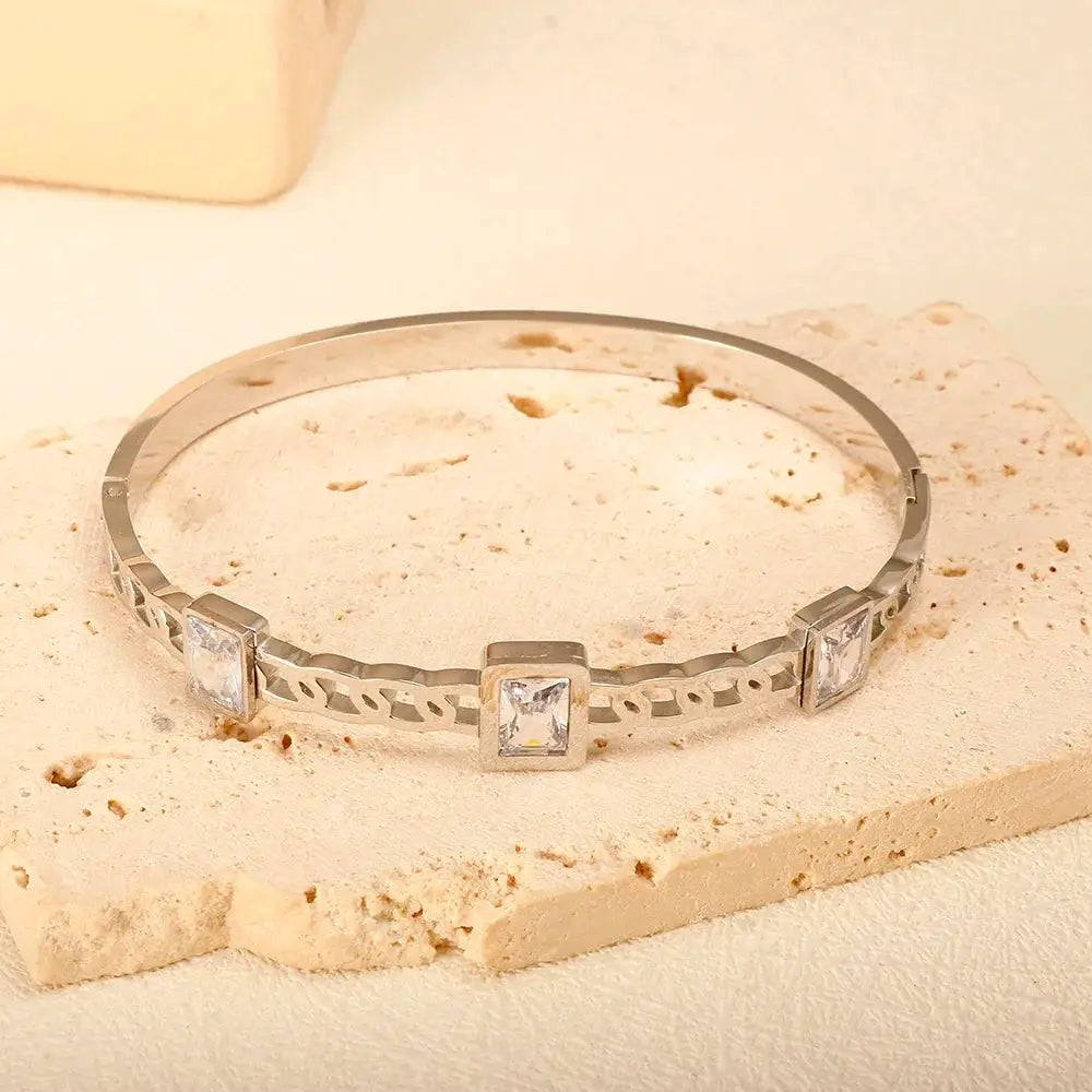 Geometric Stainless Steel Cuff Bracelet For Women With Adjustable Fit And Gold Color Plating