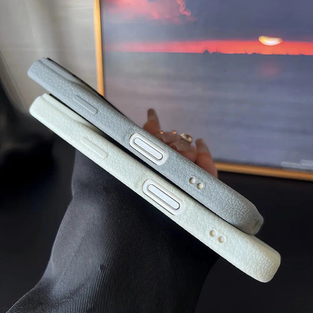 Frosted Hit Color Lichee Pattern MagSafe Phone Case For iPhone 11 Through 17 Pro Max Soft TPU Finish