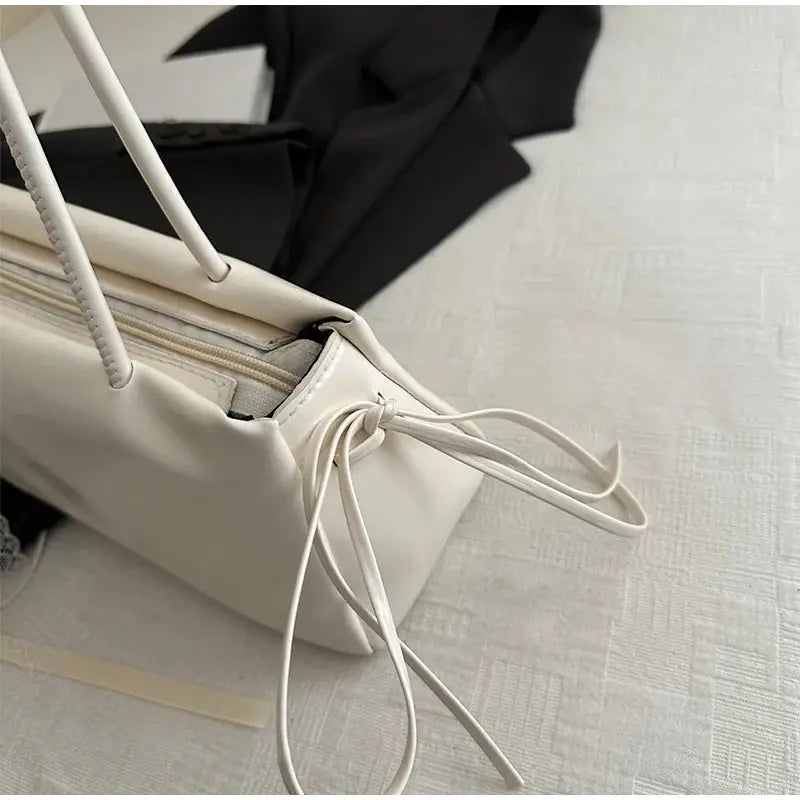 Shoulder bag, white PU square with bow knot decor, Simples Market