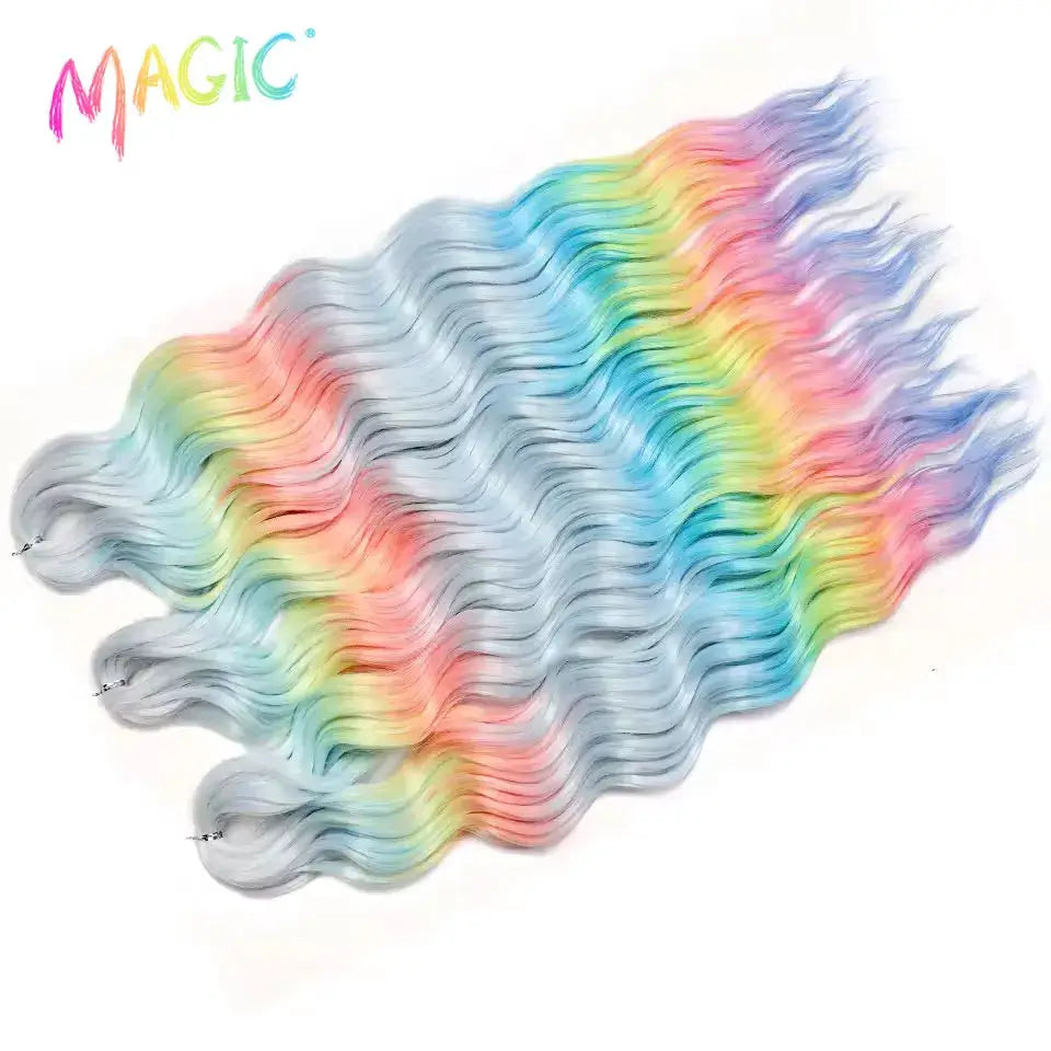 Anna synthetic hair 24-inch water-wave braiding extensions in pastel rainbow ombre