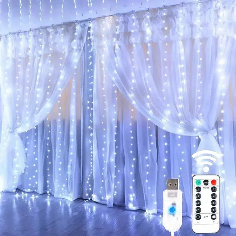 Led Fairy String Curtain Lights With 8 Modes Remote USB Festoon For Christmas Decor For Home And Holiday New Year Lamp