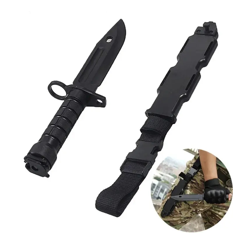 M9 model tactical rubber knife with sheath and adjustable strap; black Simples Market training tool