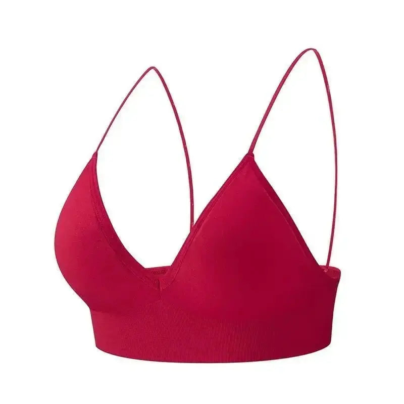 V-neck seamless triangle-cup bra camisole by Simples Market, red for women