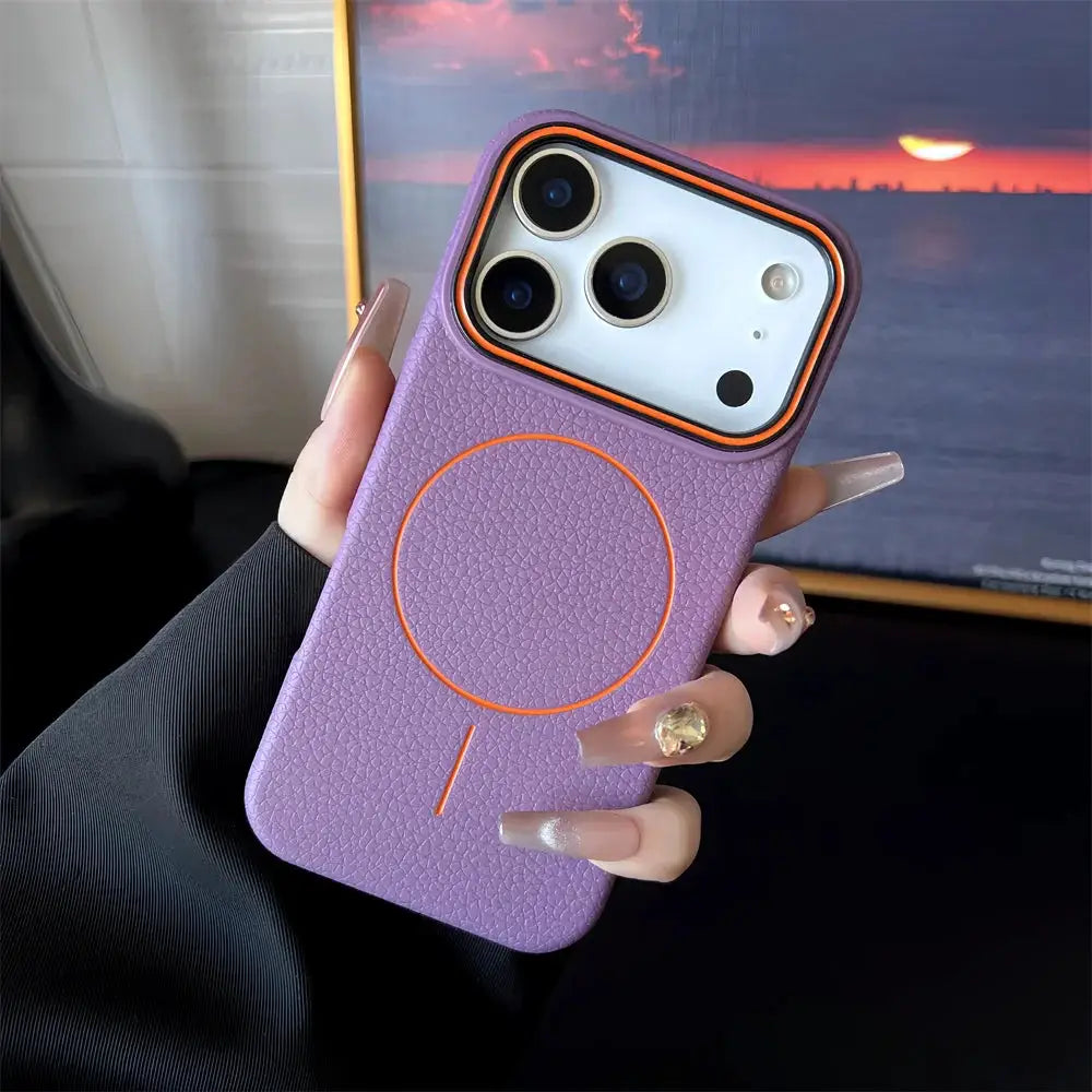 Frosted Hit Color Lichee Pattern MagSafe Phone Case For iPhone 11 Through 17 Pro Max Soft TPU Finish