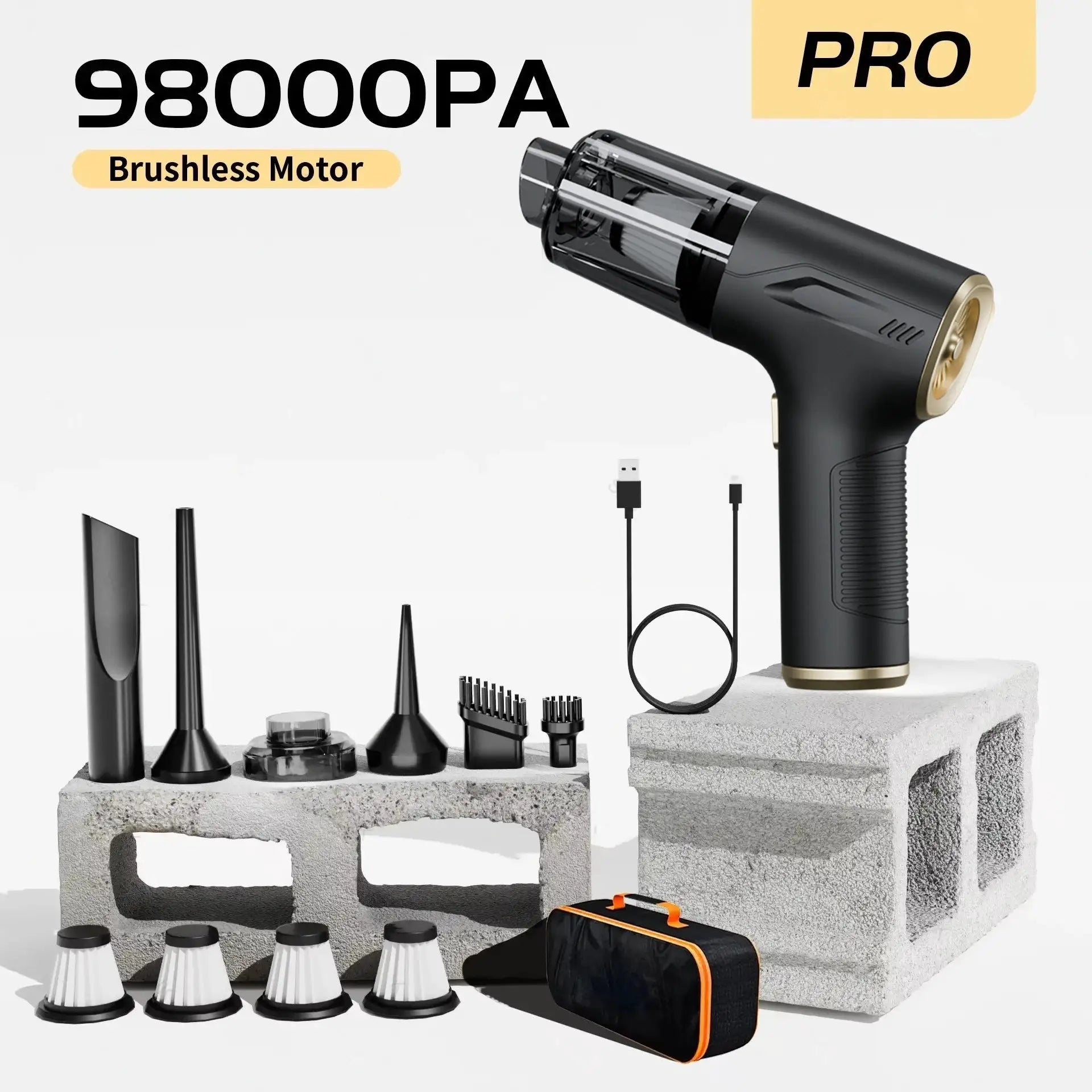 Car vacuum cleaner CENRR 98000PA by Simples Market, wireless handheld with brushless motor and powerful suction, black