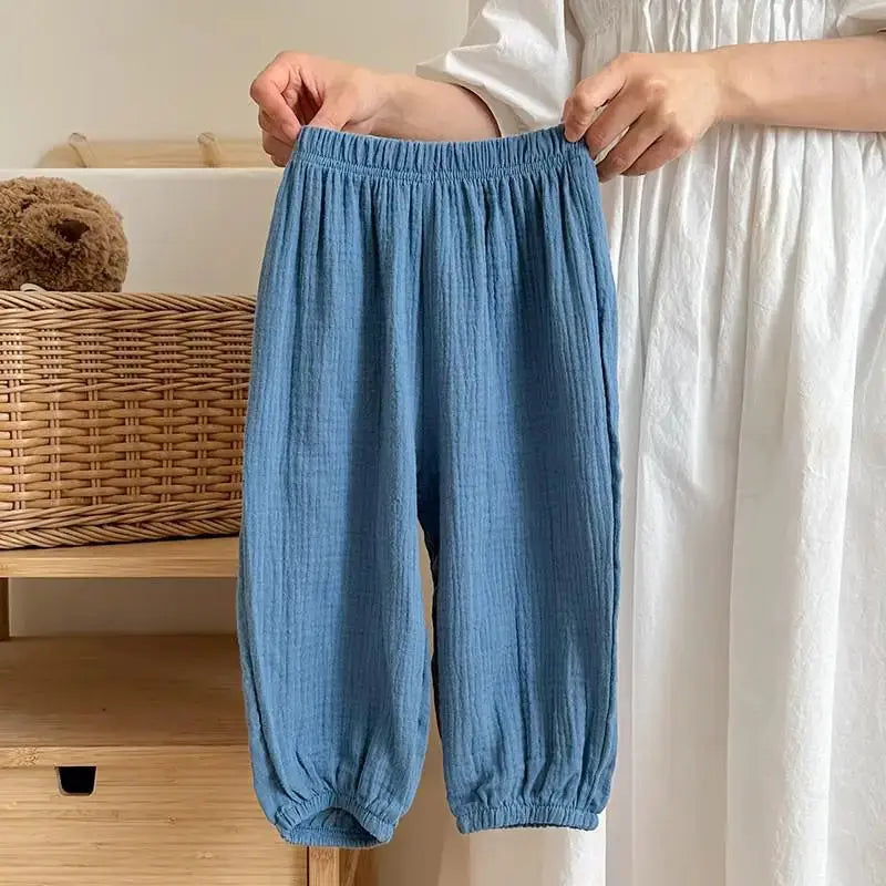 Kids Anti Mosquito Pants Summer Thin Solid Color Loose Casual Trousers Unisex Bloomers For Boys And Girls Ages 4 To 6